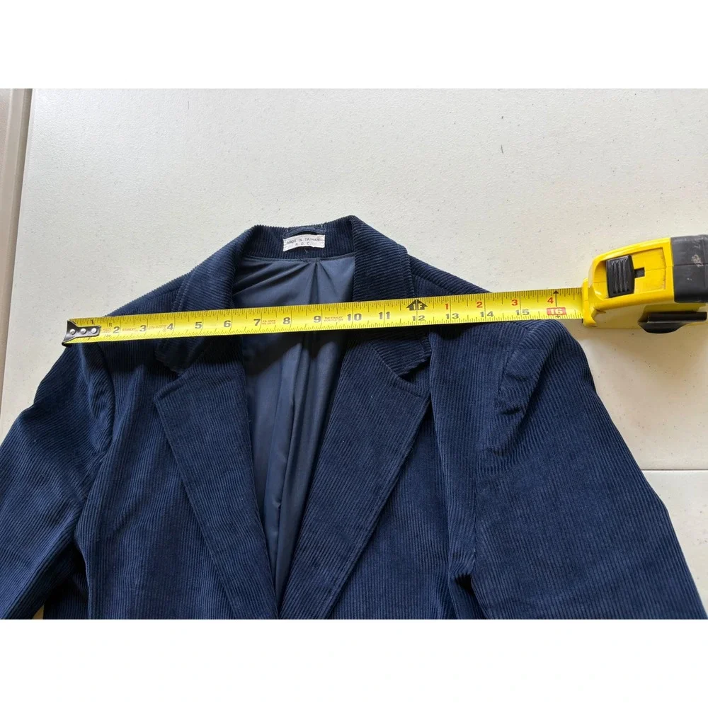 Vintage Navy Blue Corduroy Blazer Women's Small Tailored Jacket Preppy Academia